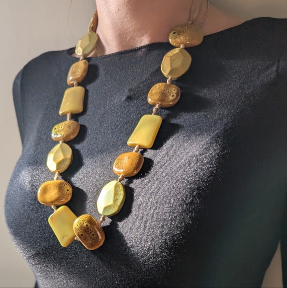 New Tan & Yellow Necklace with adjustable ribbon - Picture 6 of 16